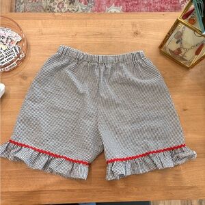 Girls' Black & White Striped Ruffle Shorts with Red Trim